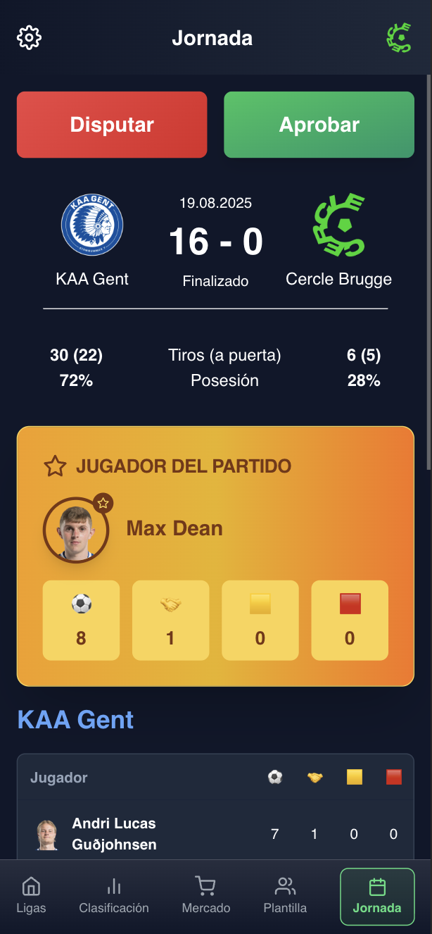 Pantalla de jornada y disputas en Modo Carrera Online
