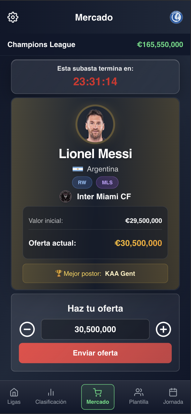 Pantalla del mercado de fichajes en Modo Carrera Online